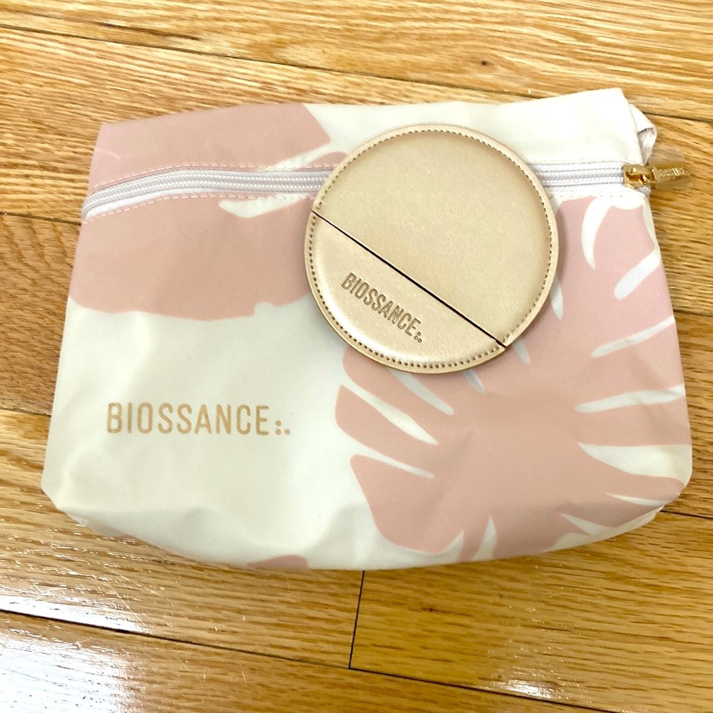 NWOT Biossance Makeup Bag & Mirror